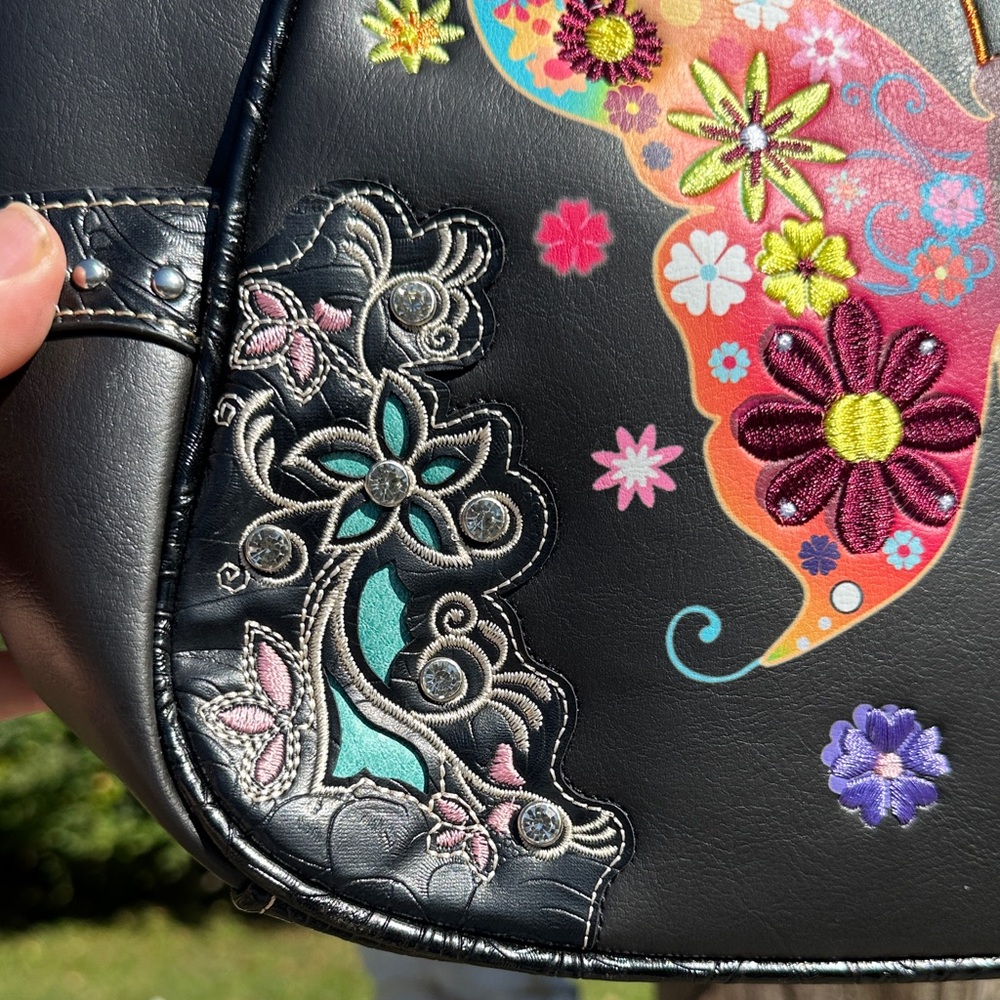 Floral Butterfly Embroidered Black Conceal Carry Handbag NWT. FLASH SALE! - Picture 10 of 13